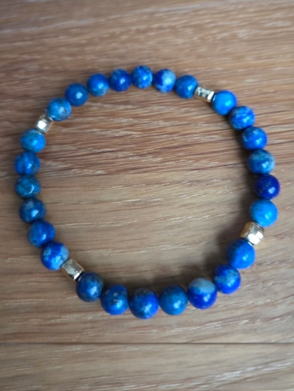 Blue Lapis Lazuli Beads Stretch Bracelet, Hand Crafted
